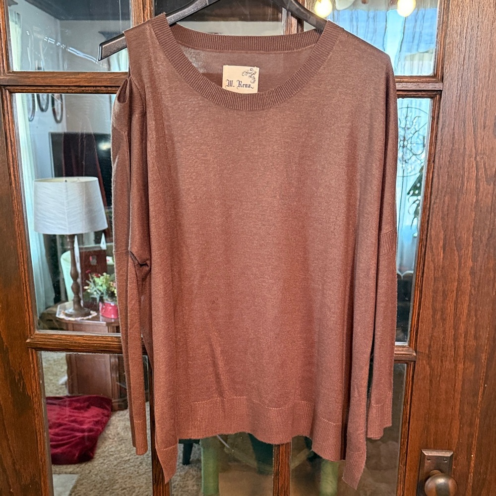M. Rena Womens Brown Cold Shoulder Knit Sweater Viscose Wool Blend S4111 Small